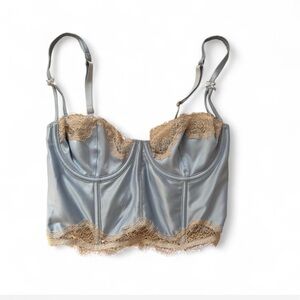 Vintage Victoria's Secret baby blue Satin Longline Bustier with gold Lace